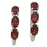 14k White Gold & Garnet 3 Oval Stone Hoop Earrings