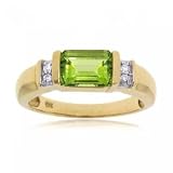 Yellow Gold Bezel Set Ring Peridot & Diamond Gemstones