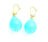 Turquoise Earrings Tear Drops Earrings Base Mother of Pearl on 14k Gold Lever Back Earrings