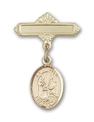 14K Gold Baby Badge with St. Zita Charm and Polished Badge Pin