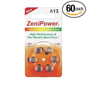 Zenipower Zinc-Air Hearing Aid Battery Size 13 (60)