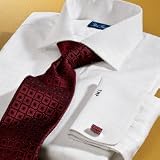 Trim Fit White-on-White Twill Grid French Cuff Dress Shirt