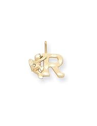 14k Gold Angel Initial R Charm