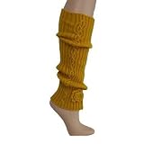 YELLOW STRETCHY RIB KNIT LEG WARMERS W/FLOWER ROSETTE