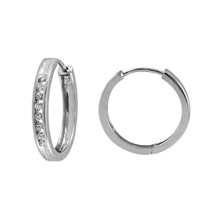 14k White Gold Channel-Set Diamond Hoop Earrings (1 4 cttw, H-I Color, I1-I2... by