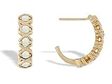 14K Yellow Gold Genuine Round Opal Hoop Earrings