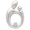 14K White Gold Mother and Child Large Diamond Pendant