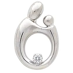 14K White Gold Mother and Child Small Diamond Pendant