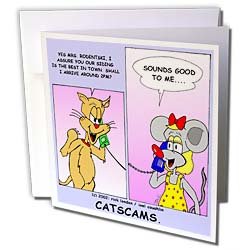Londons Times Funny Cat Cartoons - Cat Scams - Greeting Cards-12 Greeting Cards with envelopes