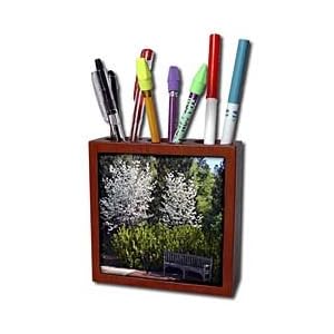 WhiteOak Photography Nature Scenes - Scene with a bench and trees - Tile Pen Holders-5 inch tile pen holder