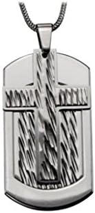 Inox Mens Stainless Steel Grooved Cross Dog Tag 3" Double Pendant SSP12532