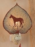 Western Horse Silhouette on Real Iridescent Aspen Leaf Night Light
