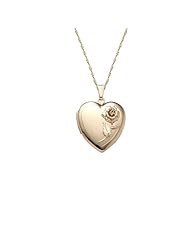 Yellow 14k Gold-Filled Satin Finish with Polished Edge Heart with Rose Appliqué Locket Necklace, 18"