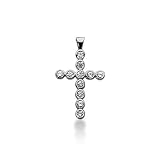 14K White Gold Round Diamond Bezel Set Cross Pendant (0.64ct)