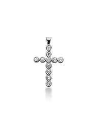 14K White Gold Round Diamond Bezel Set Cross Pendant (0.64ct)