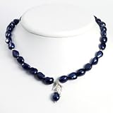 Sterling Silver Leaves & Dark Blue Cultured Pearls Necklace - QH2672-16