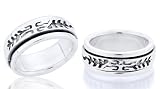 Celtic Fearther Design Spinner Ring Band Oxidized Sterling Silver