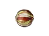 Venetian Blown Glass Round Bead - Red and Citrine Stripes with Aventurina