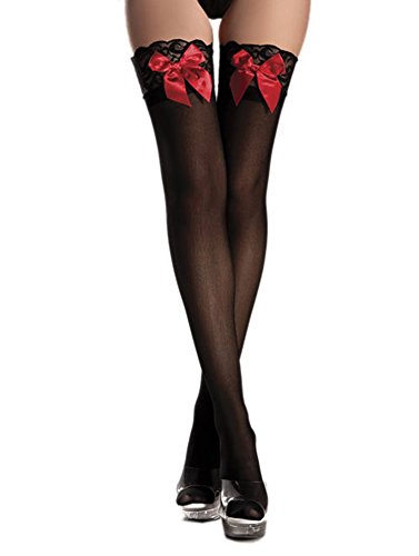 Queen Plus Size Sheer Lace Thigh High Stockings with Red Bow Plus Size Stockings