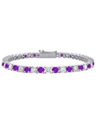 Amethyst and Cubic Zirconia Prong Set 10K White Gold Tennis Bracelet 3.00 CT TGW