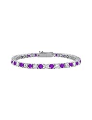 Amethyst and Cubic Zirconia Prong Set 10K White Gold Tennis Bracelet 2.00 CT TGW