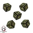 Q-Workshop: 5 Dice Set - Carved Elvish / Elven d6 Dice / Die (Black & Yellow)
