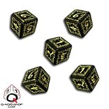 Q-Workshop: 5 Dice Set - Carved Elvish / Elven d6 Dice / Die (Black & Yellow)