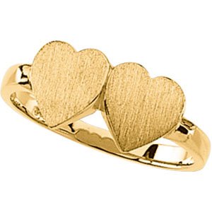 14K Yellow Gold Double Heart Signet Ring