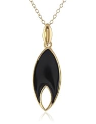 18K Yellow Gold Plated Sterling Silver Black Epoxy Oval Pendant Necklace, 18"
