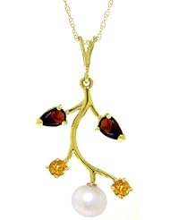 14k Gold Pendant Necklace with Genuine Garnets, Citrines & Pearl