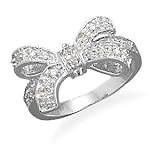Bow Ring Cubic Zirconia size 5, 6, 7, 8, and 9 Rhodium Over Sterling Silver