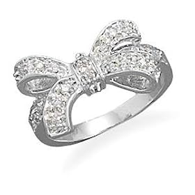 Bow Ring CZs size 5 ,6,7,8, and 9 Rhodium Over Sterling Silver