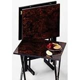Folding Snack Tables with Stand - Set of 2 (Burl) (16 D x 19 W x 25 H)