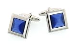 Superb rhodium plated square cufflinks with blue cats eye