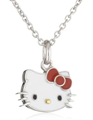 Hello Kitty by Simmons Jewelry Co. Enamel Face and Red Enamel Bow Small Slide Girls Pendant Necklace