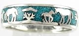 Sterling Silver and Turquoise Inlaid Horse Story Band Ring, #10824 by Taos Trading Jewelry
