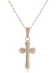 Childrens14k Gold-Filled Polished Beaded Edge Cross Pendant Necklace, 15"