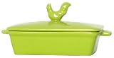 Stoneware Pottery Kiwi Box with Rooster Top Cover 7 1/2"L, 4.5"W, 2"H Set of 2