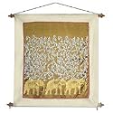 Cotton wall hanging, 'Golden Elephants'