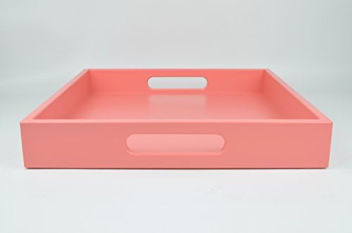 Serving Tray Handmade Wood Decorative Lacquer Tray Coral Pink