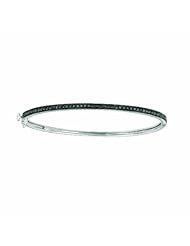 14K White Gold Black diamond milgrain bangle