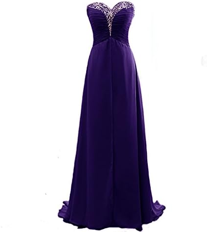 CuteShe Women's Long Chiffon Prom Dresses with Beaded Sweetheart Neckline Purple US Size 10