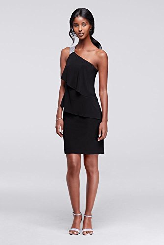 One Shoulder Short Jersey Dress Style S273470, Black, 12
