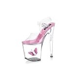 8 Inch Heel Platform Sandal With Ankle Strap And Glitter Butterfly by 