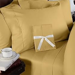 1500 Thread Count 100% EGYPTIAN COTTON (NOT MICROFIBER) 4 Piece Bed Sheet Set, California King , Gold Solid