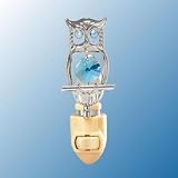 Chrome Small Owl Night Light - Blue Swarovski Crystal