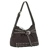 Faux Leather Hobo Handbag - Brown - Taos - Bandana