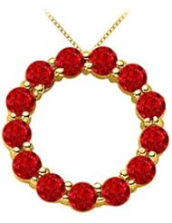 Circle Necklace with Red Ruby Birthstone for July in 14K Yellow Gold 2 Carat Total Gem Weight