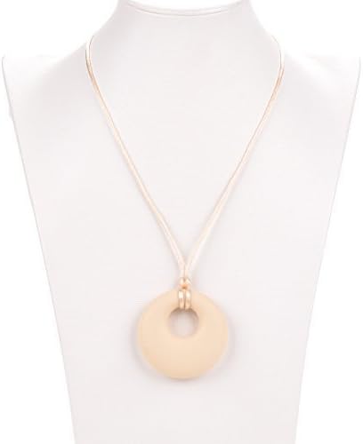 Superisun Baby Teething Necklace, BPA Free, FDA Certification, Circle Silicone Teether Ring Pendant for Nursing Moms, Beige