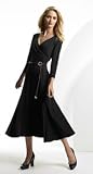 LONG FAUX-WRAP KNIT DRESS